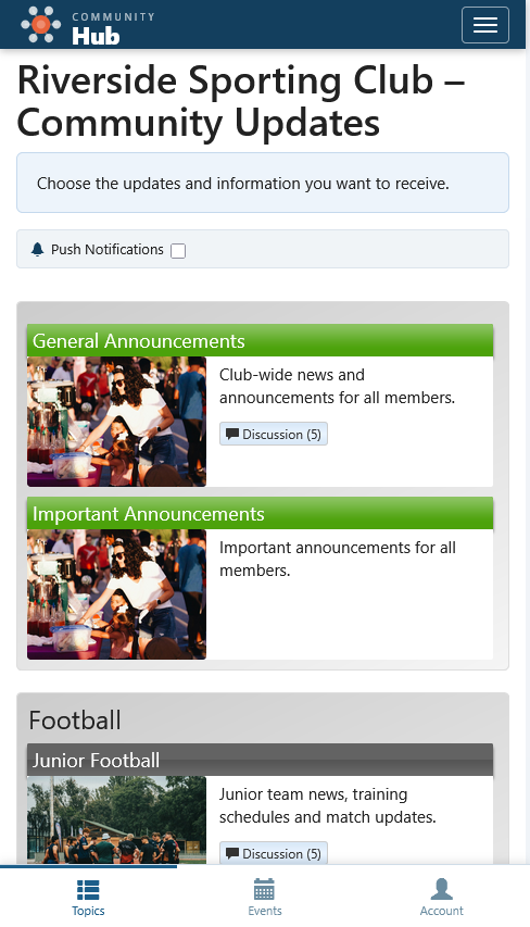 Member topics page on mobile